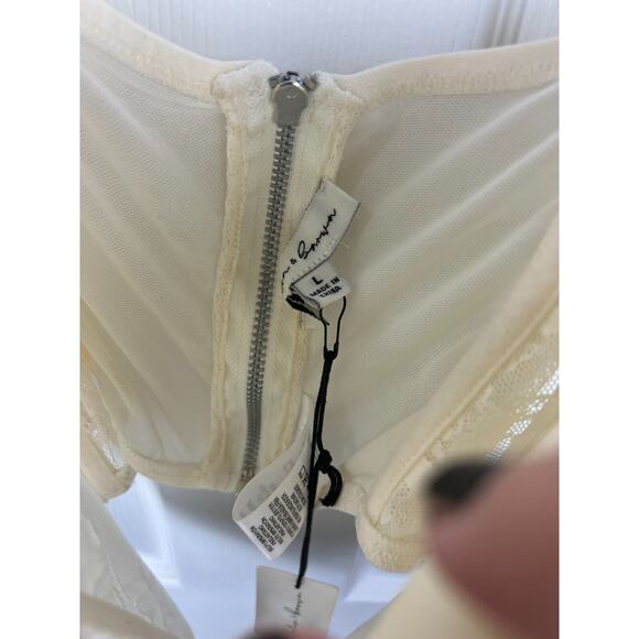 Hunter and Brown Bustier NWT L Corset Ivory Boning Lace Sexy Romantic Coquette - Picture 4 of 7